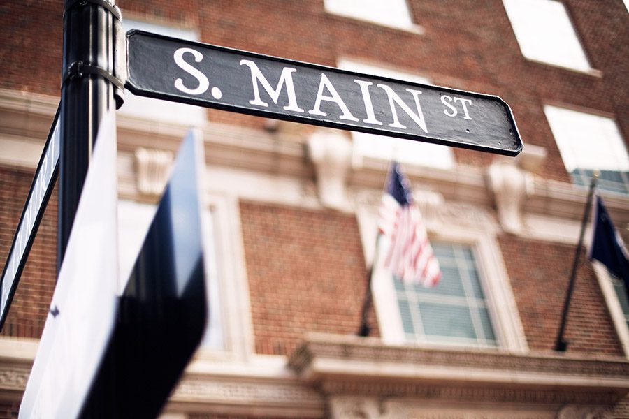 Edgewood, KY - Closeup and Angled View of Building and Main Street Sign in Edgewood, Kentucky